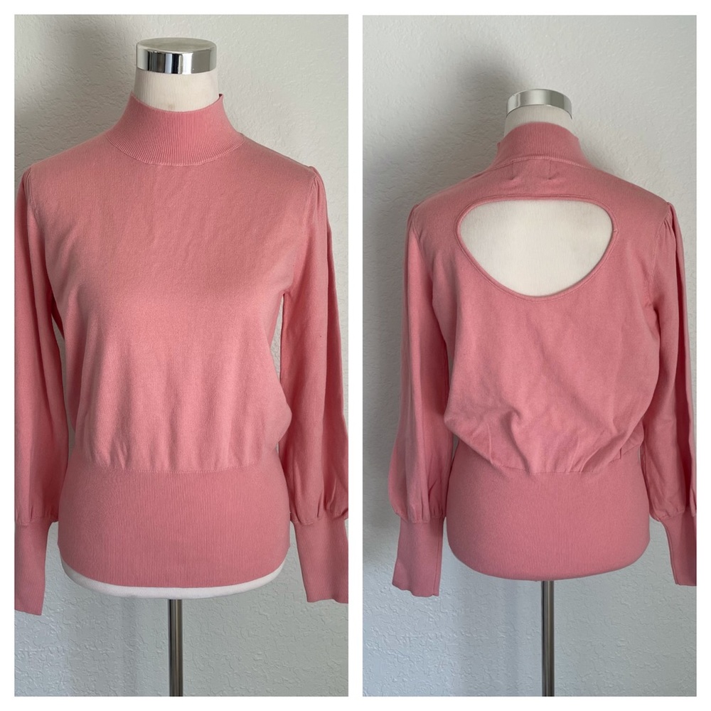 Skies Are Blue Cutout Pink Rose Sweater Retro Mock Neck Medium StitchFix